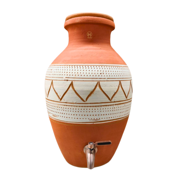 Handmade Earthen Clay Water Pot Mandala Design with Metal Tap 8L