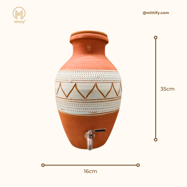 Handmade Earthen Clay Water Pot Mandala Design with Metal Tap 8L