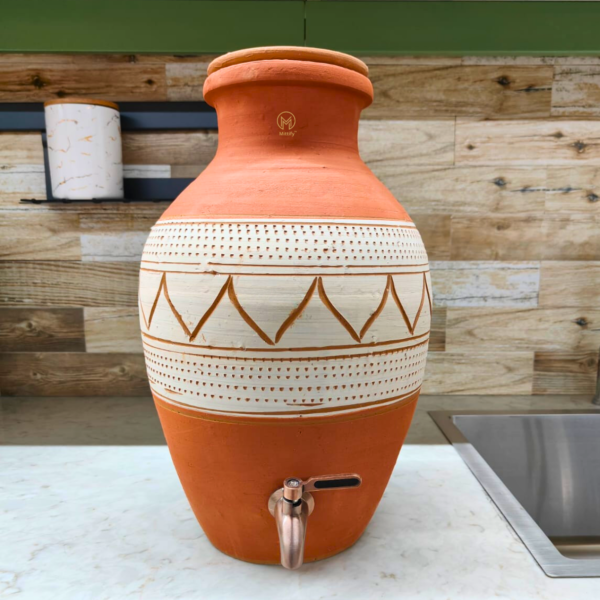 Handmade Earthen Clay Water Pot Mandala Design with Metal Tap 8L