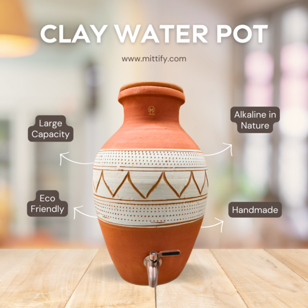 Handmade Earthen Clay Water Pot Mandala Design with Metal Tap 8L