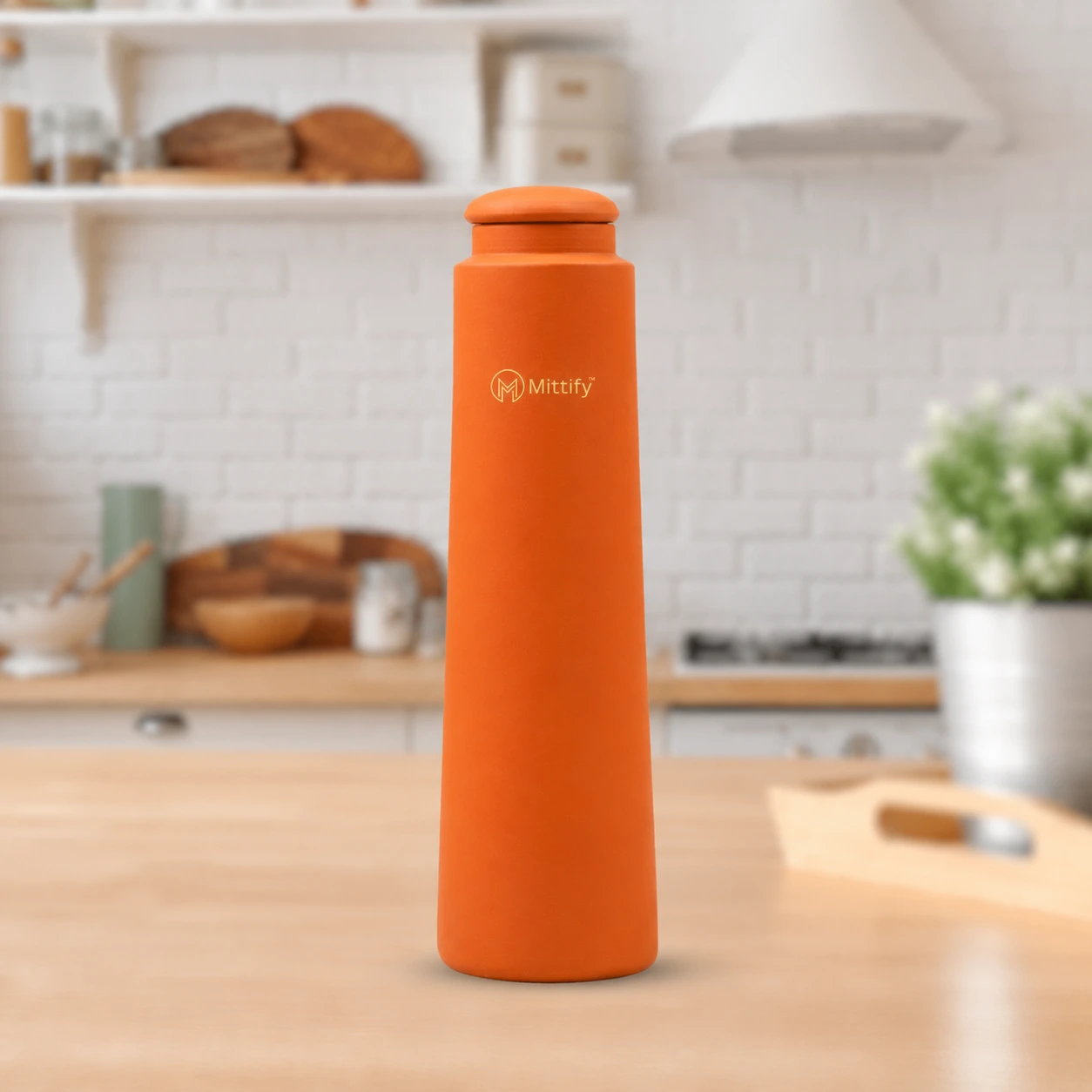 Handmade Earthen Clay Water Bottle - Plain Straight tower Design Clay water bottle (1000ml)