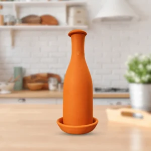 Handmade Earthen Clay Water Bottle Coconut Design with Tray - 800ml Capacity