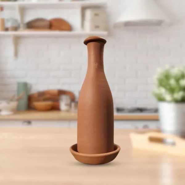 Terracotta Clay Water Bottle with Tray 800Ml