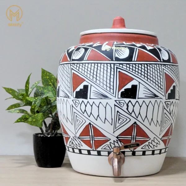 Earthen Clay Water Pot Royal Kite Design with Metal Tap  11L Capacity - Image 7