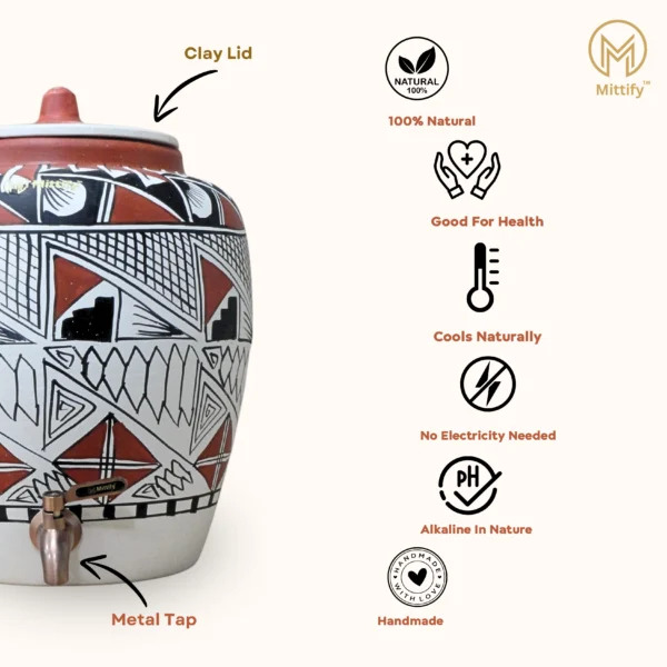 Earthen Clay Water Pot Royal Kite Design with Metal Tap  11L Capacity - Image 6