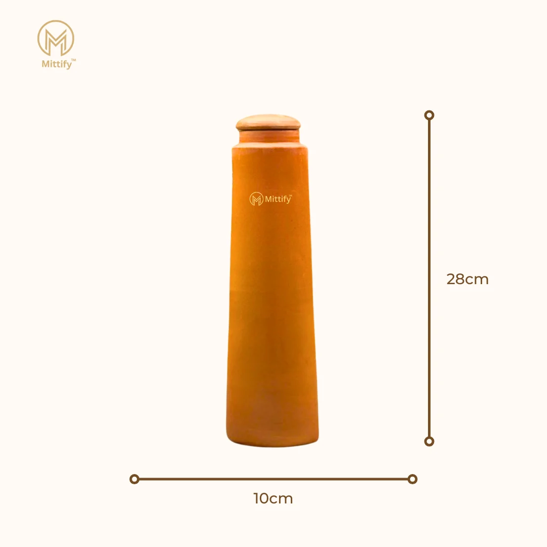 Handmade Earthen Clay Water Bottle - Plain Straight tower Design Clay water bottle (1000ml) - Image 6