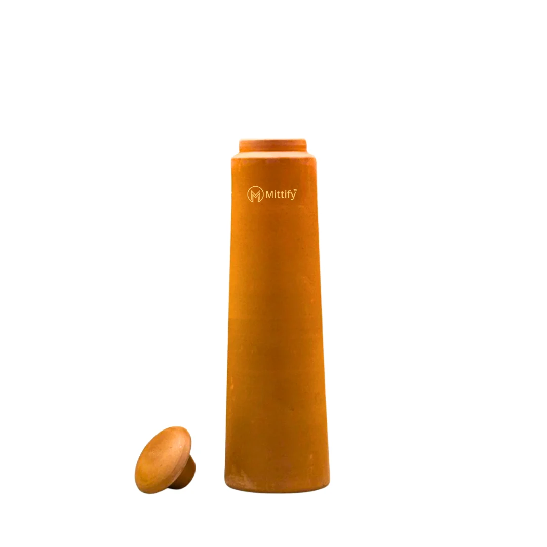 Handmade Earthen Clay Water Bottle - Plain Straight tower Design Clay water bottle (1000ml) - Image 3