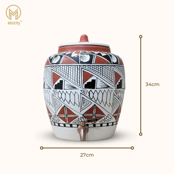 Earthen Clay Water Pot Royal Kite Design with Metal Tap  11L Capacity - Image 4