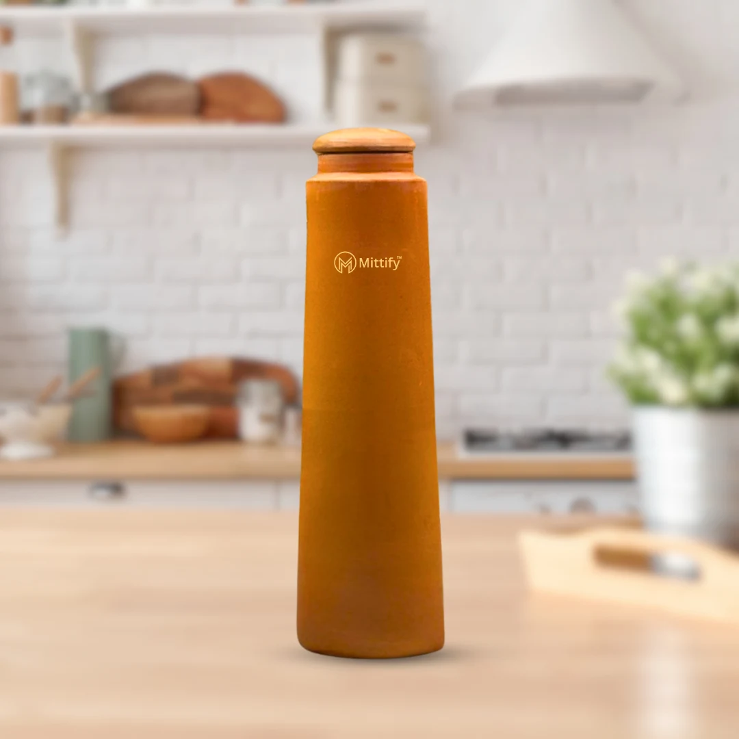 Plain Straight tower Design Clay water bottle (1000ml)