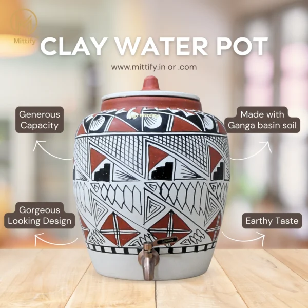 Earthen Clay Water Pot Royal Kite Design with Metal Tap  11L Capacity - Image 5