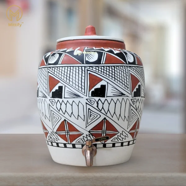 Earthen Clay Water Pot Royal Kite Design with Metal Tap  11L Capacity
