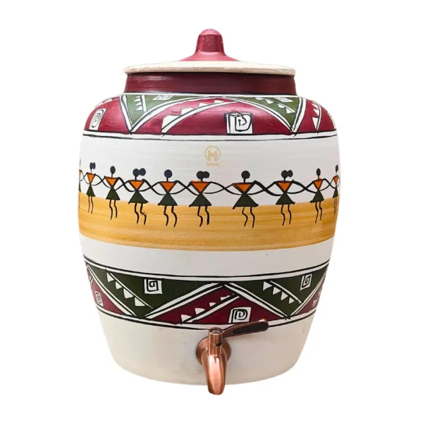 Earthen Handmade White Clay Water Pot Warli Design 11L