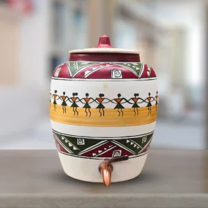 Earthen Handmade White Clay Water Pot Warli Design 11L