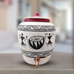 Handmade White Clay Water Pot Warli Design 11L