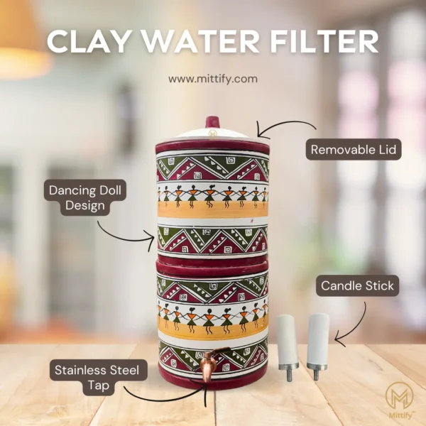 Earthen Handmade Clay Water Filter Harp Design 676oz/20l