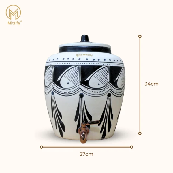 Earthen White Clay Water Pot Black Spade Design with Metal Tap For Better Life Style 11L Capacity - Image 4