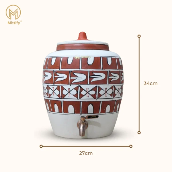 Earthen White Clay Water Pot Cross Design with Metal Tap for better Life Style 11L capacity - Image 4