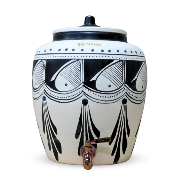 Earthen White Clay Water Pot Black Spade Design with Metal Tap For Better Life Style 11L Capacity - Image 2
