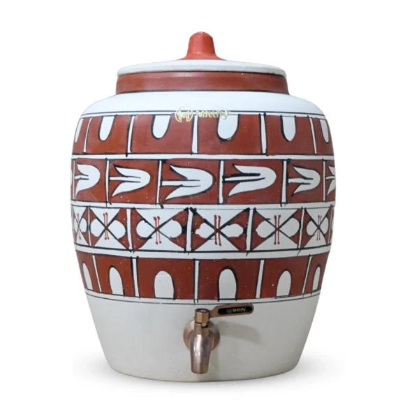 Earthen White Clay Water Pot Cross Design with Metal Tap for better Life Style 11L capacity - Image 2