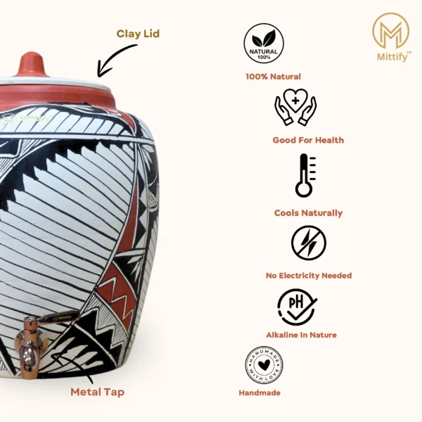 Earthen White Clay Water Pot Harp Design with Metal Tap (11 Ltr) for better life style - Image 6