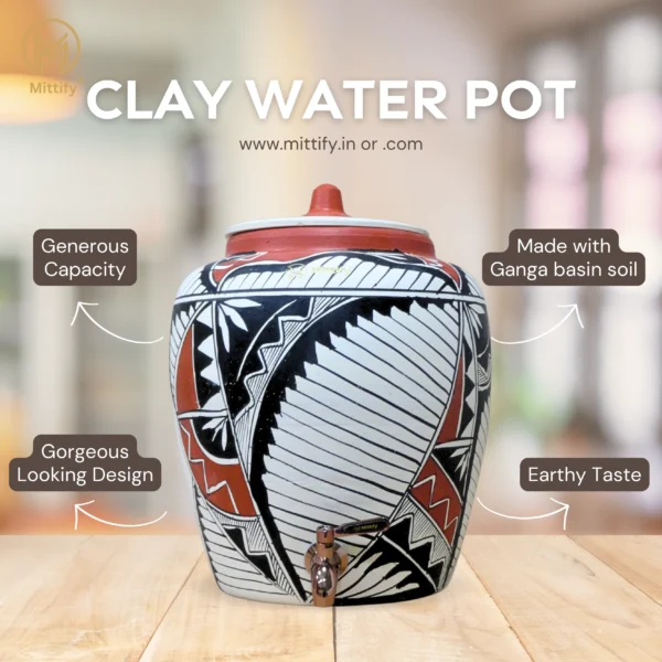 Earthen White Clay Water Pot Harp Design with Metal Tap (11 Ltr) for better life style - Image 5