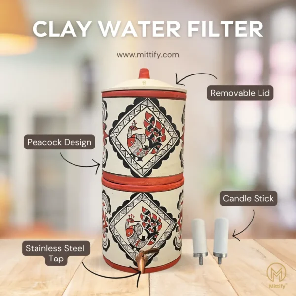 Handmade Earthen Clay Water Filter Peacock Design 20L