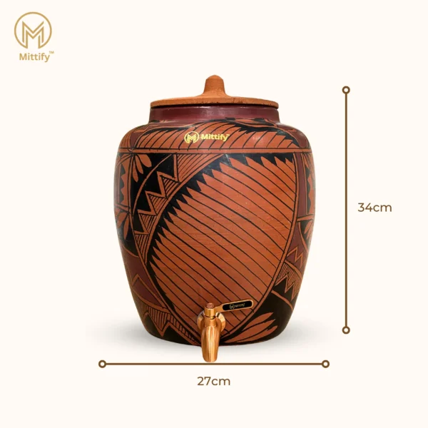 Red Clay Water Pot Harp Design, Natural Cooling Water Dispenser Comes with Metal Tap and Lid Capacity 11 Liters - Image 4