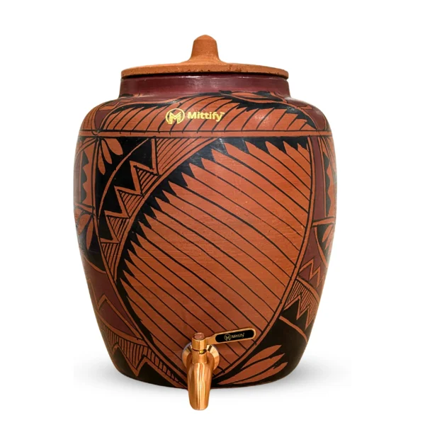 Red Clay Water Pot Harp Design, Natural Cooling Water Dispenser Comes with Metal Tap and Lid Capacity 11 Liters - Image 2
