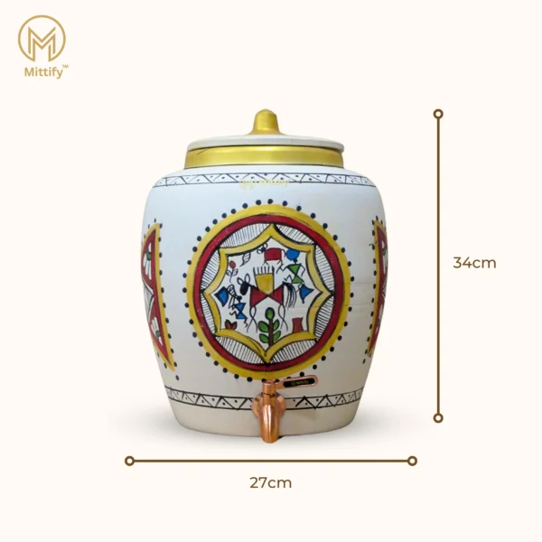 Earthen White Clay Water Pot Rocking Horse Design with Metal Tap for better Health 11L Capacity - Image 4