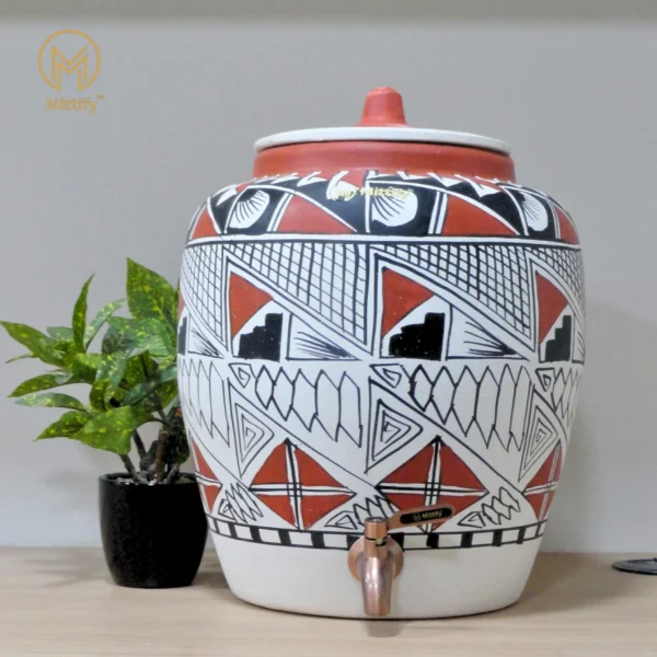Earthen Clay Water Pot Royal Kite Design with Metal Tap  11L Capacity
