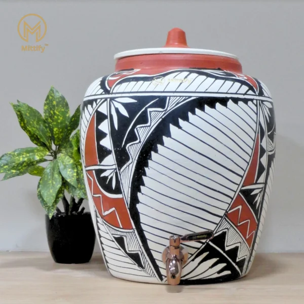 Earthen White Clay Water Pot Harp Design with Metal Tap (11 Ltr) for better life style