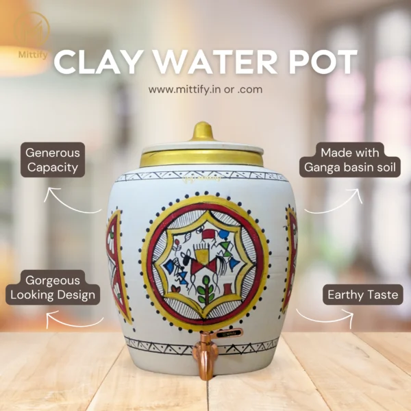 Earthen White Clay Water Pot Rocking Horse Design with Metal Tap for better Health 11L Capacity - Image 5