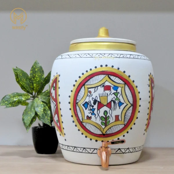 Earthen White Clay Water Pot Rocking Horse Design with Metal Tap for better Health 11L Capacity