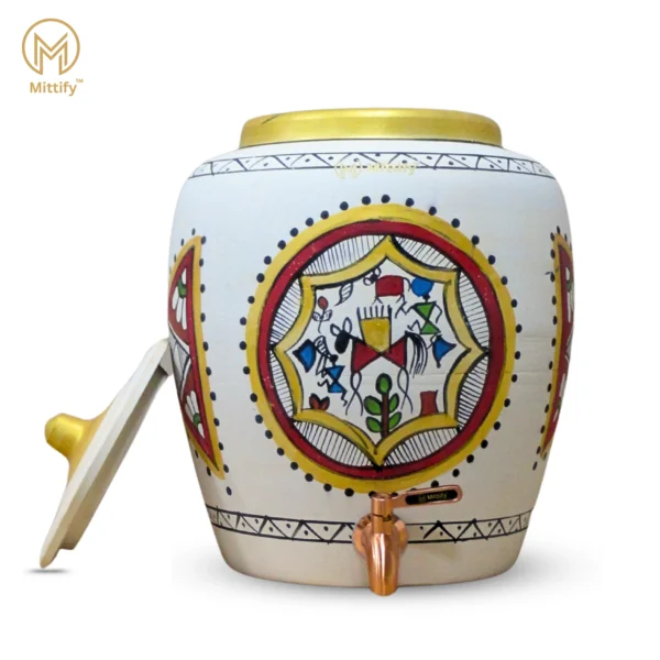 Earthen White Clay Water Pot Rocking Horse Design with Metal Tap for better Health 11L Capacity - Image 3