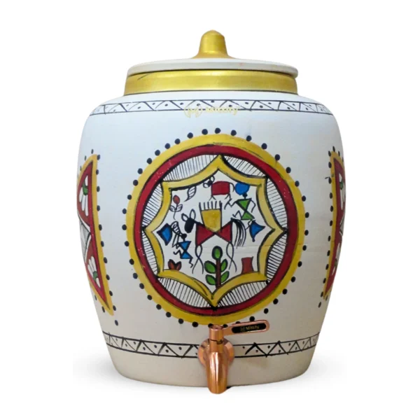 Earthen White Clay Water Pot Rocking Horse Design with Metal Tap for better Health 11L Capacity - Image 2