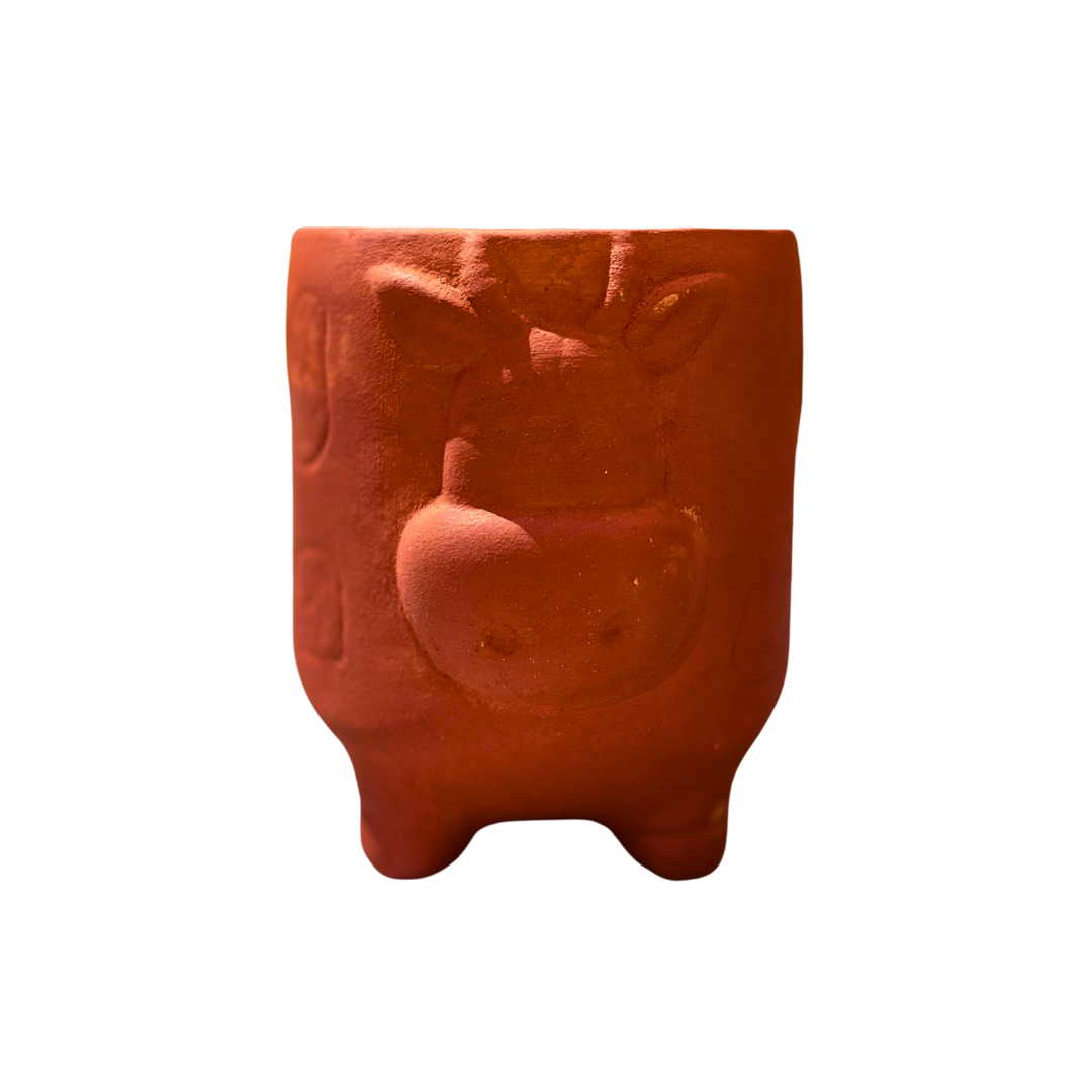 Mittify Red Clay Vase Cow Face Planter