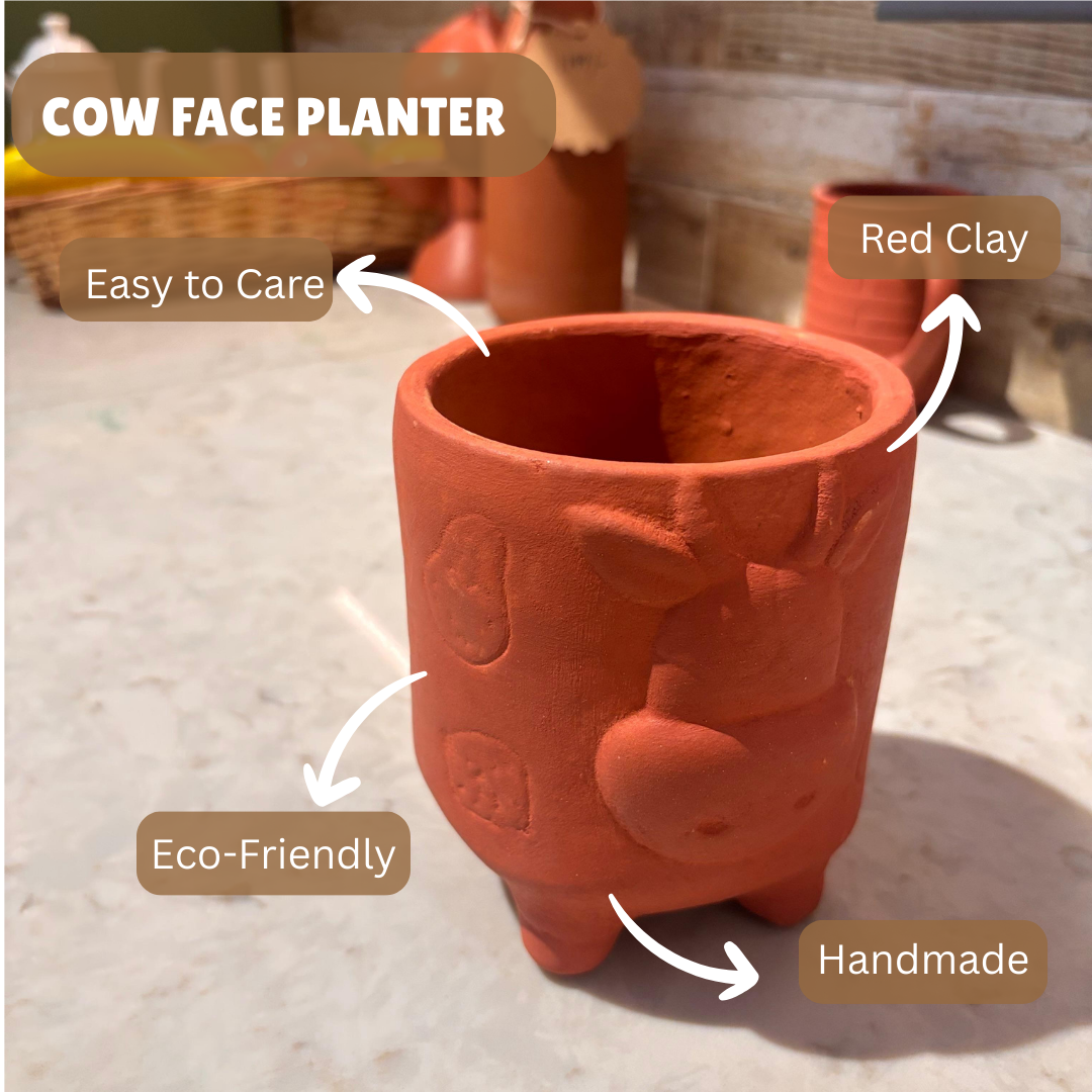 Mittify Red Clay Vase Cow Face Planter