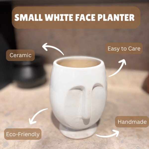 White Small Face Ceramic Planter