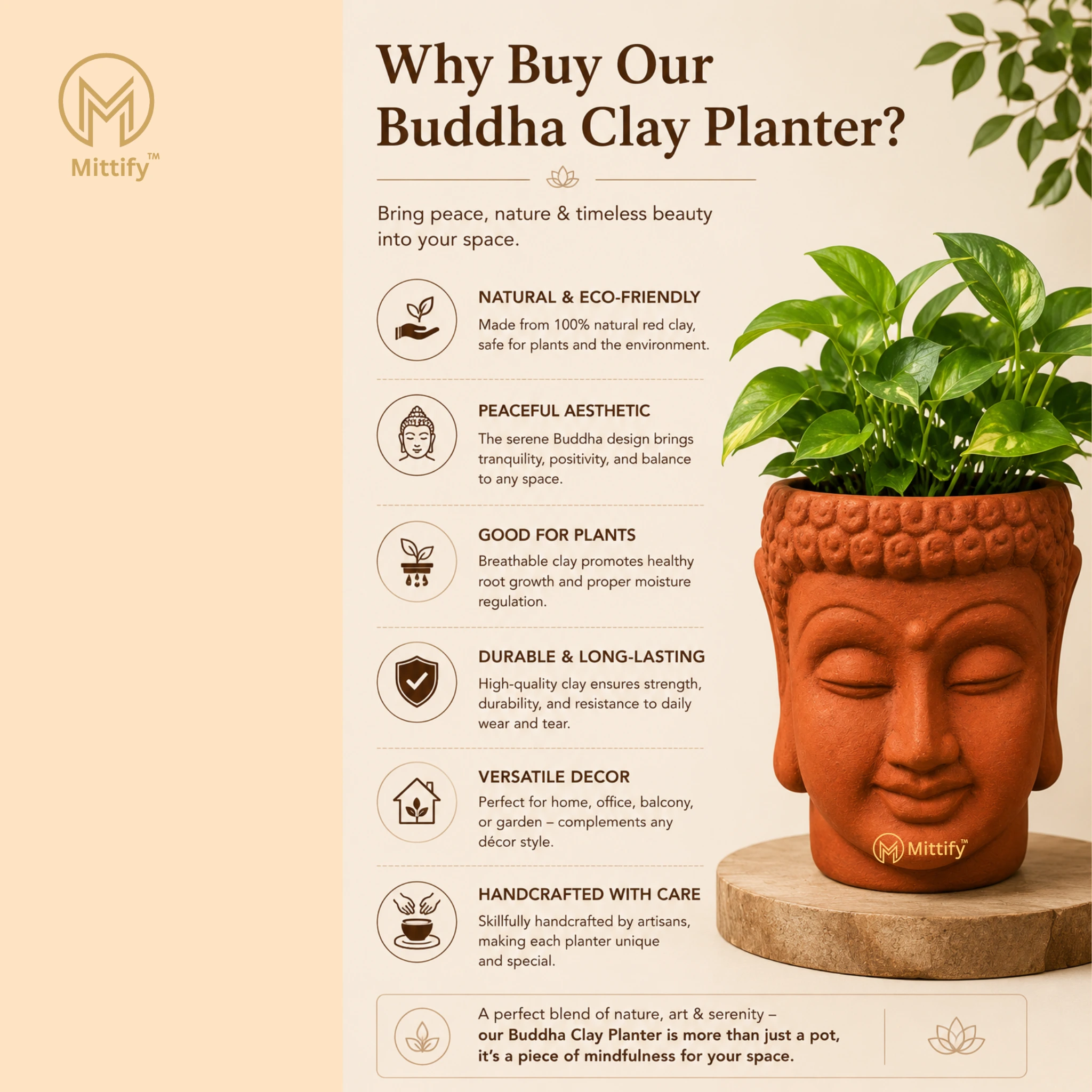 Mittify Red Clay Vase Buddha Face Planter - Image 5