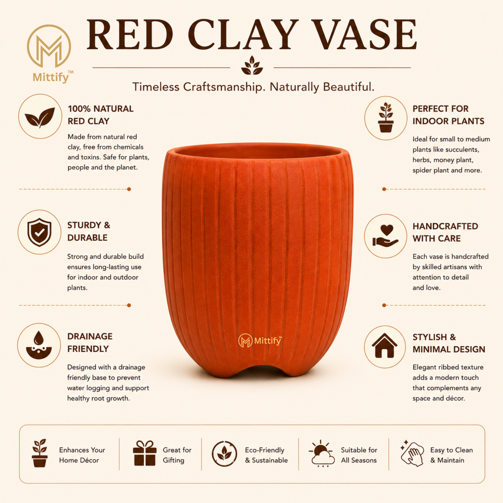 Mittify Red Clay Vase Cup Planter - Image 4