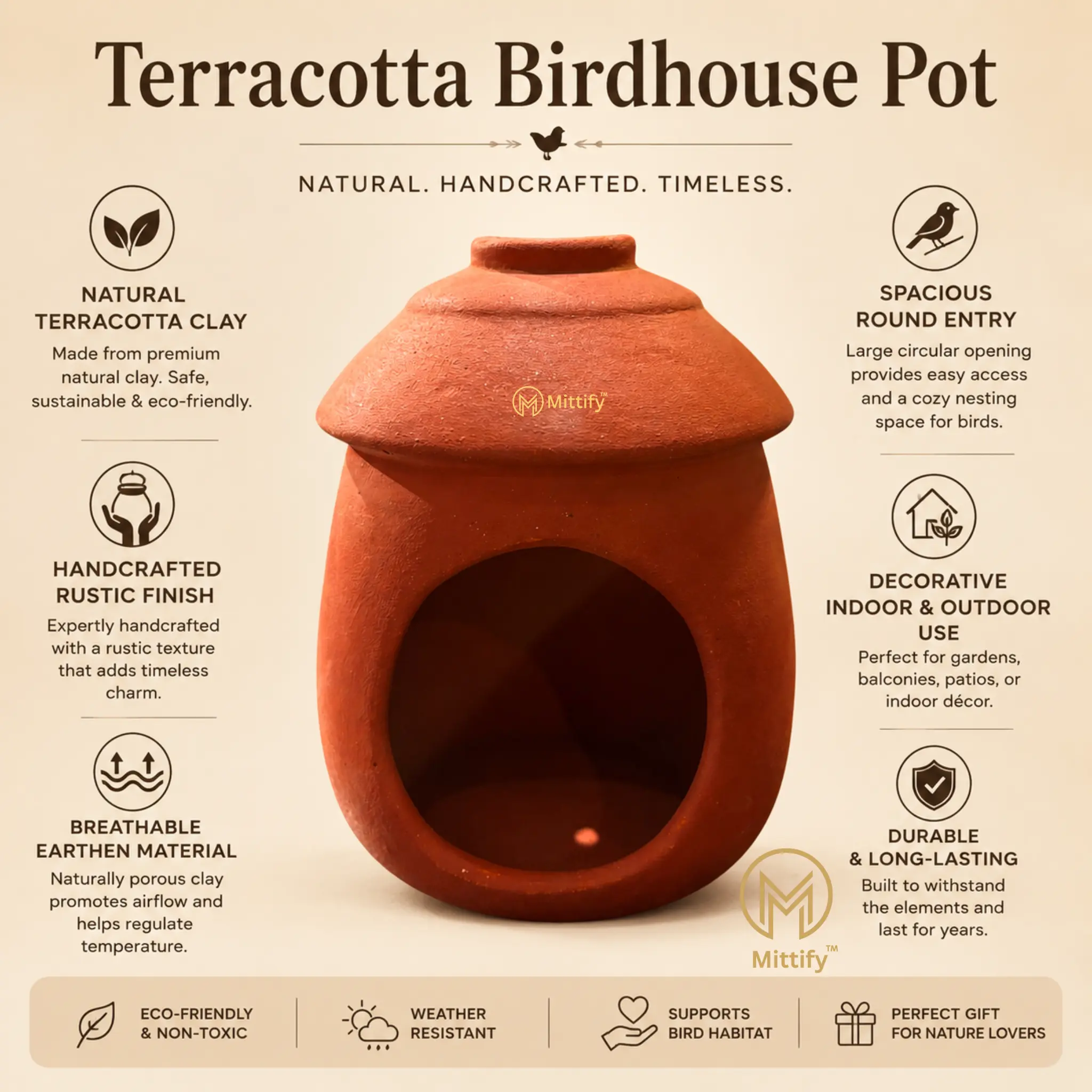 Mittify Red Clay Bird Nest/House - Image 4