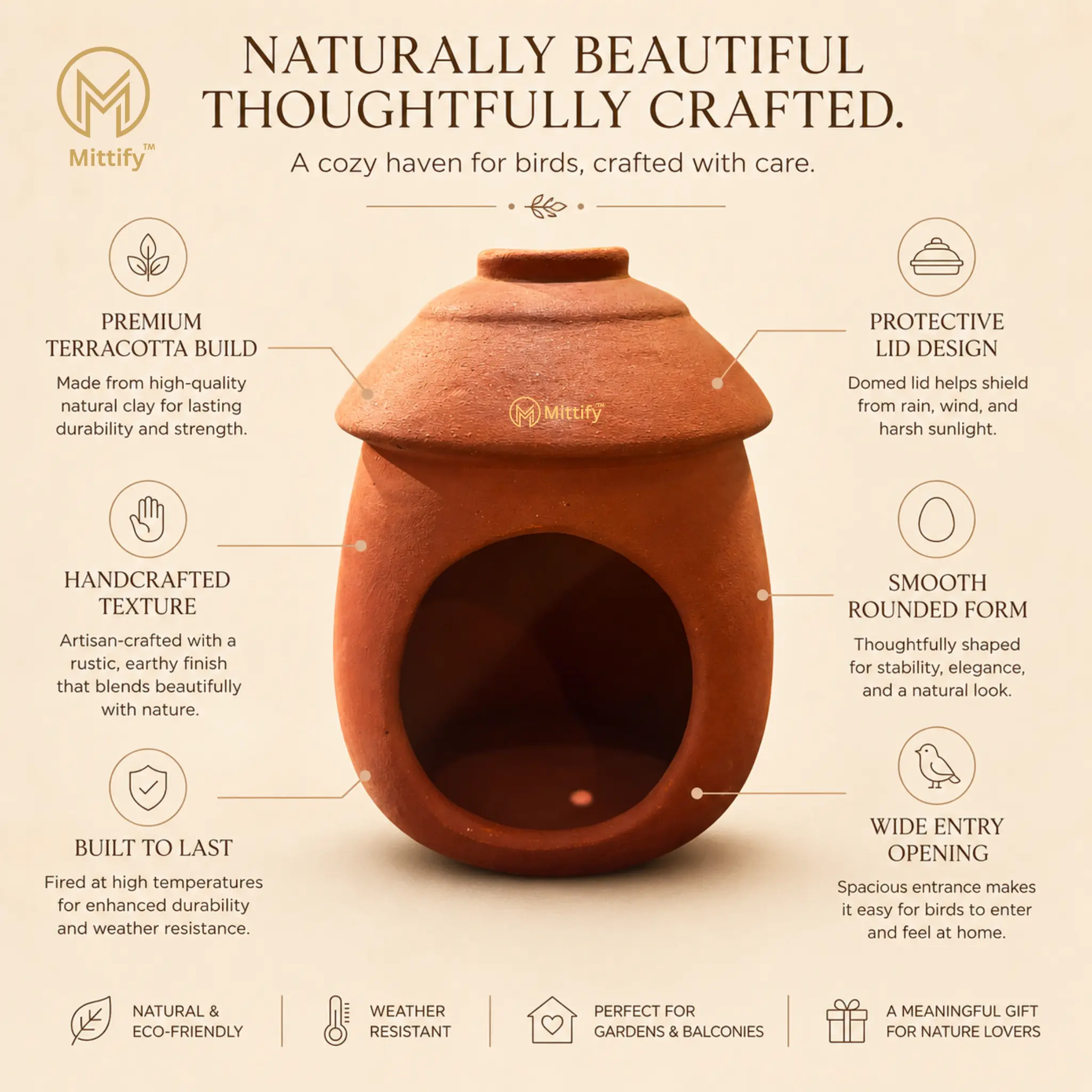 Mittify Red Clay Bird Nest/House - Image 3