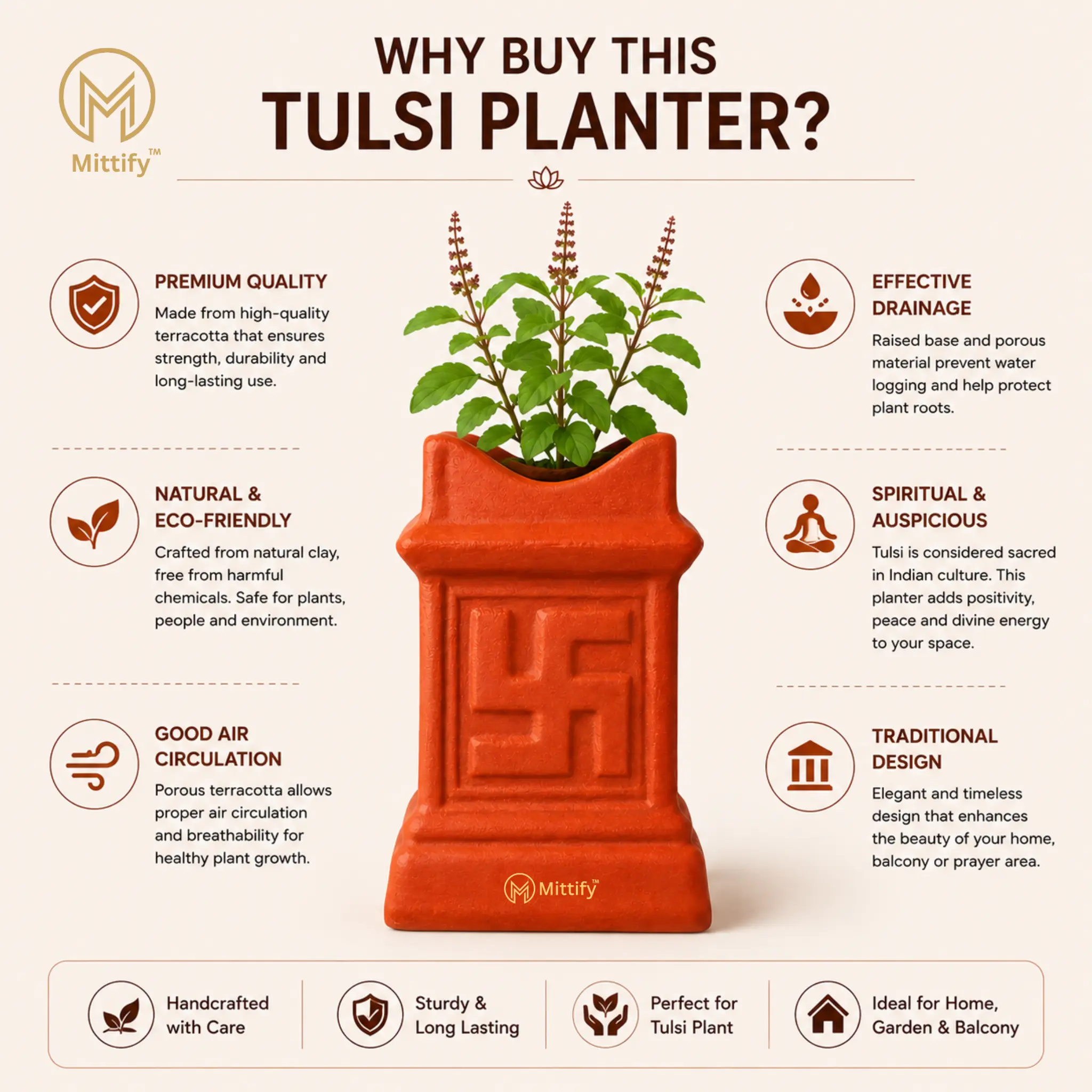 Mittify Red Clay Tulsi Planter - Image 5