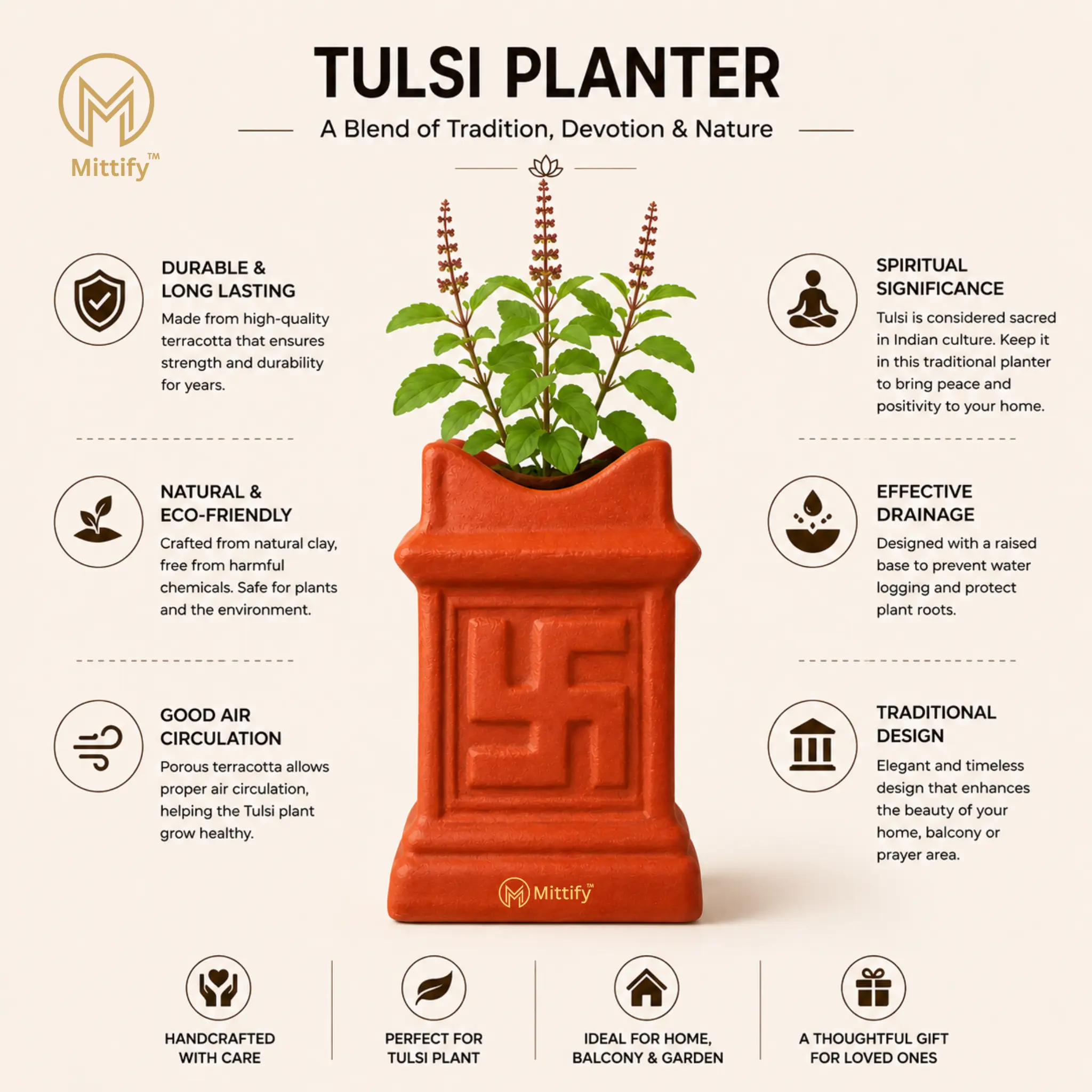 Mittify Red Clay Tulsi Planter - Image 4