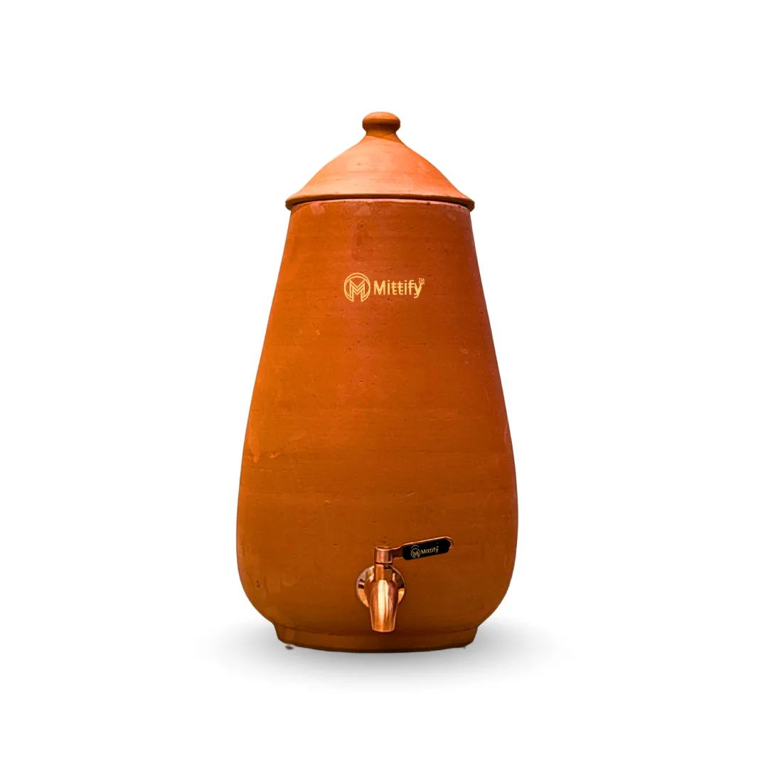 Mittify Plain Cone Shape Clay Water Pot 13 Litre capacity | Stainless Steel Tap - Image 2
