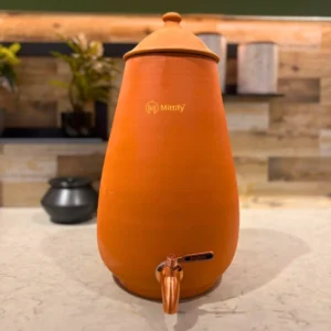 Mittify Plain Cone Shape Clay Water Pot 13 Litre capacity | Stainless Steel Tap