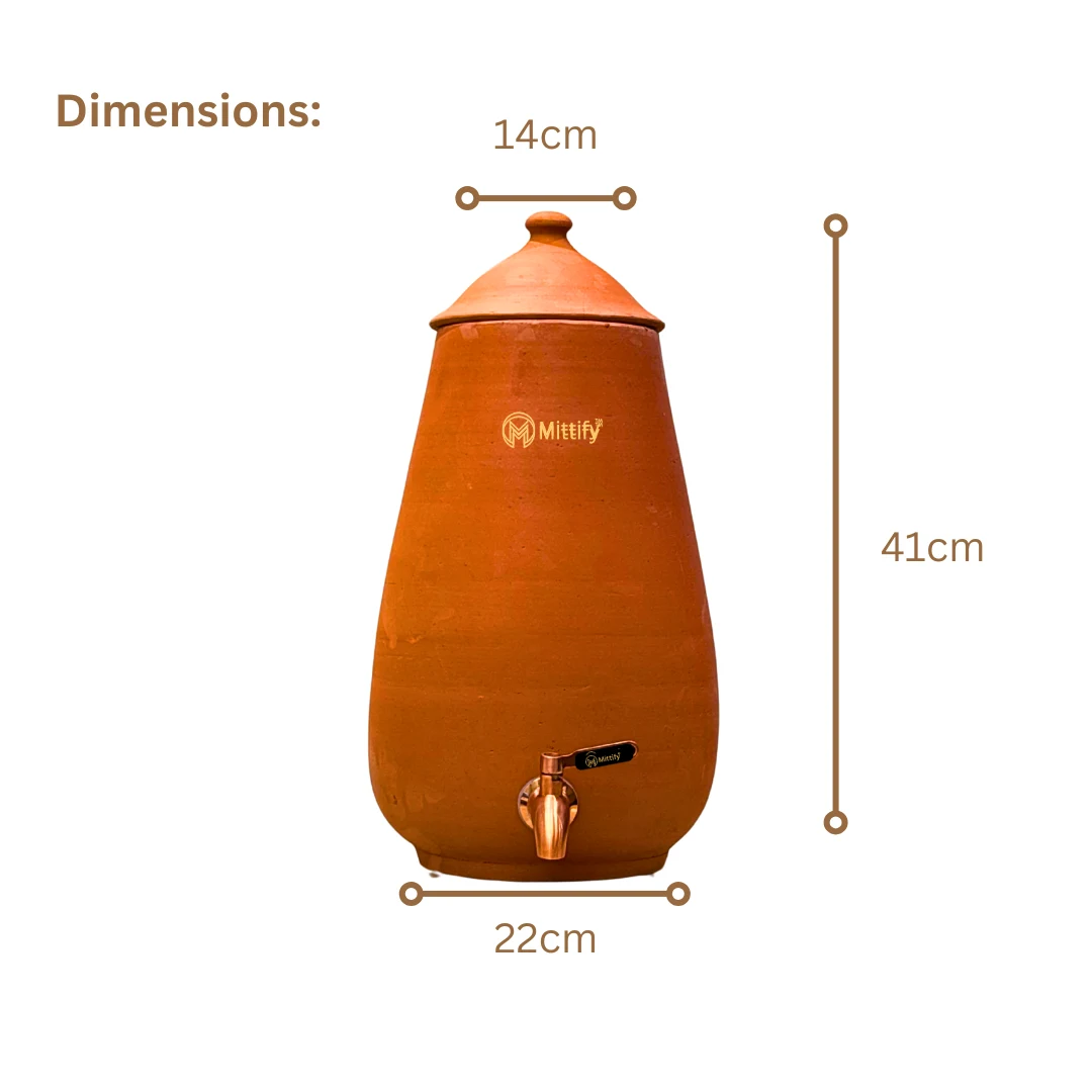 Mittify Plain Cone Shape Clay Water Pot 13 Litre capacity | Stainless Steel Tap - Image 4