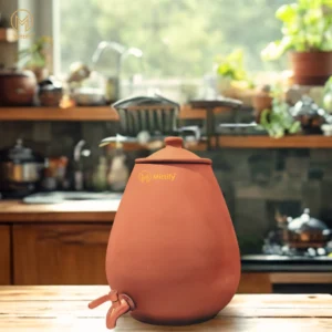 Mittify Cone Shape Clay Water Pot | Terracotta Matka with Steel Tap & Lid Capcity 5 Liters