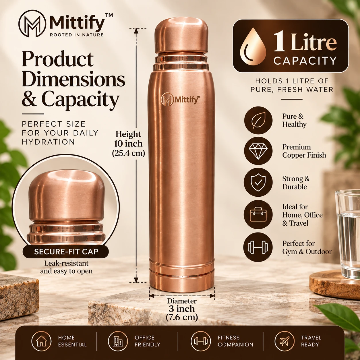copper water bottle 1lts