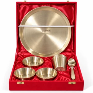 MITTIFY KANVIRA brass thali set with 3 katoris glass and spoon